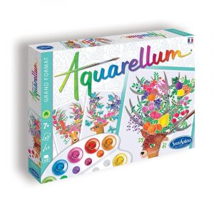 aquarellum les cerfs enchantés : Tous ceux qui aiment les cerfs seront ravis de pouvoir peindre, sans pouvoir dépasser, trois magnifiques cerfs enchantés grâce à 9 encres liquides parfaitement miscibles entre elles, non toxiques et lavables !