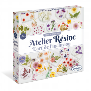 Atelier résine l'art de l'inclusion par sentospehère : Ce coffret créatif permet de réaliser de merveilleuses créations en résine, telles que des sous-verres et des jolis médaillons, sublimés par des inclusions de fleurs séchées.