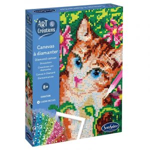 canevas à diamanter : chaton : Amusez-vous à placer des milliers de strass multicolores sur un canevas adhésif pour former cet adorable chaton scintillant !